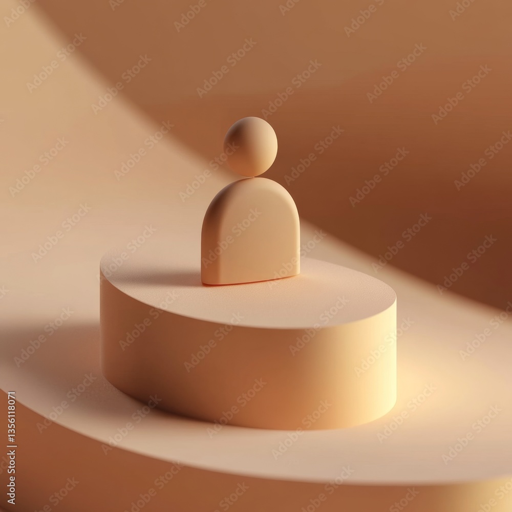 Poster abstract shape with minimalist figure on soft curved surface