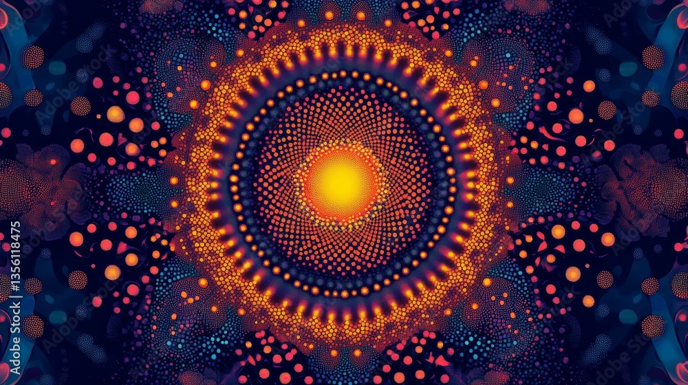 Poster unique kaleidoscope of dots in vibrant colors and patterns