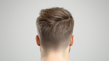 Obraz premium A trendy haircut viewed from the back, showcasing modern grooming styles and hair texture for men.