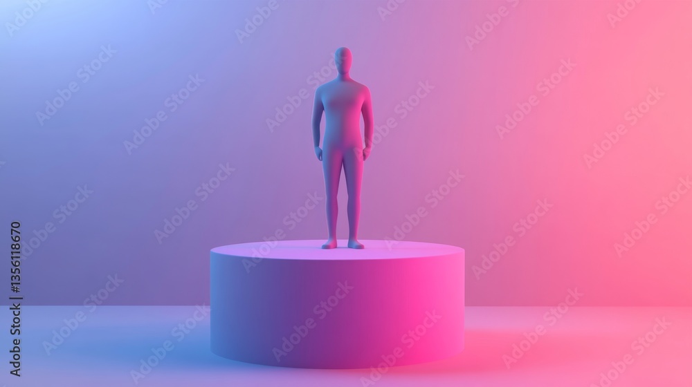Poster stylish abstract figure on round platform with gradient background