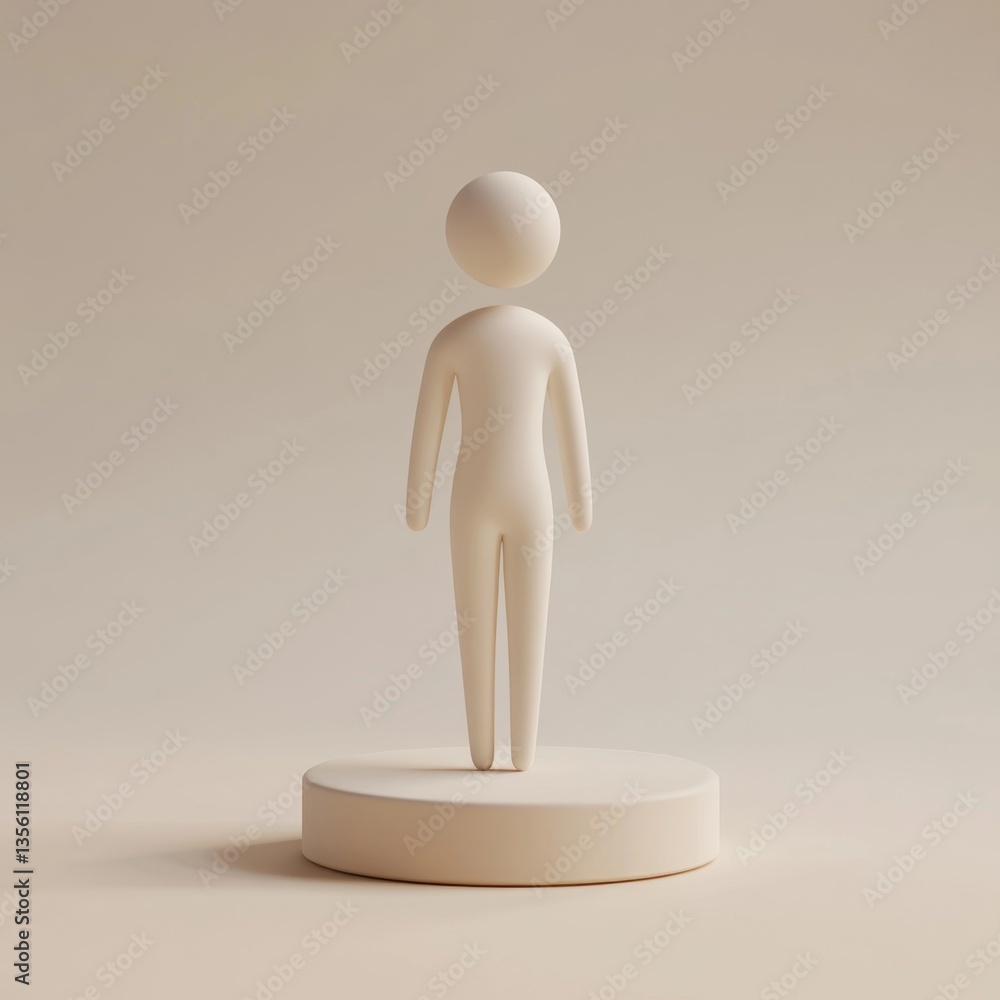 Poster minimalist 3d figure on round base with neutral background