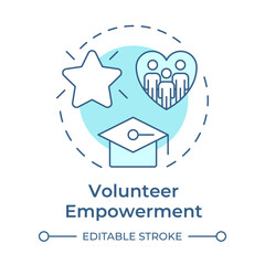 Volunteer empowerment soft blue concept icon. Organization training program. Supporters management component. Round shape line illustration. Abstract idea. Graphic design. Easy to use in brochure