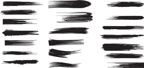 Brush line set. Vector calligraphy paint strokes. Vintage Chinese brushstrokes collection. Straight long hand drawn stripes background. Abstract black ink grungy lines, borders, emphasis underlines 