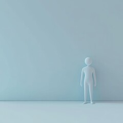 Obraz premium Simple Human Figure Against Light Blue Wall in Minimalist Style