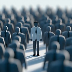 Unique individual standing out in a crowd of identical figures