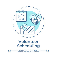 Volunteer scheduling soft blue concept icon. Nonprofit organization work planning. Contribution management. Round shape line illustration. Abstract idea. Graphic design. Easy to use in brochure
