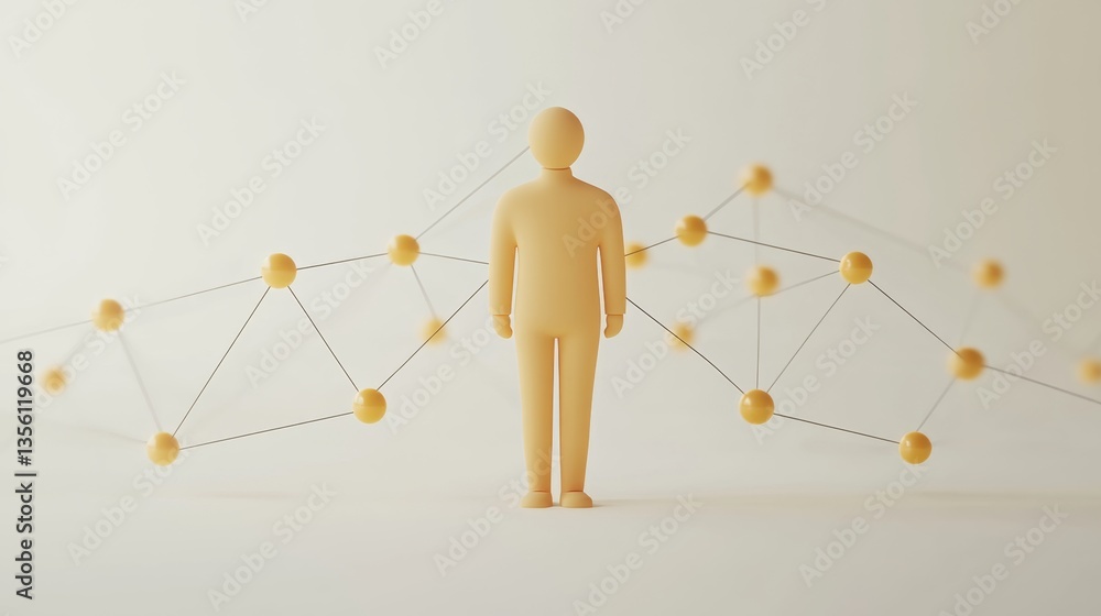 Poster 3d model of person surrounded by network connections and nodes