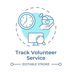 Track volunteer service soft blue concept icon. Recording and analyzing activities. Contribution management. Round shape line illustration. Abstract idea. Graphic design. Easy to use in brochure