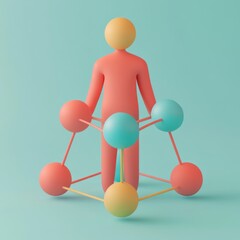 Obraz premium 3D Illustration of Human Figure Connected with Colorful Nodes