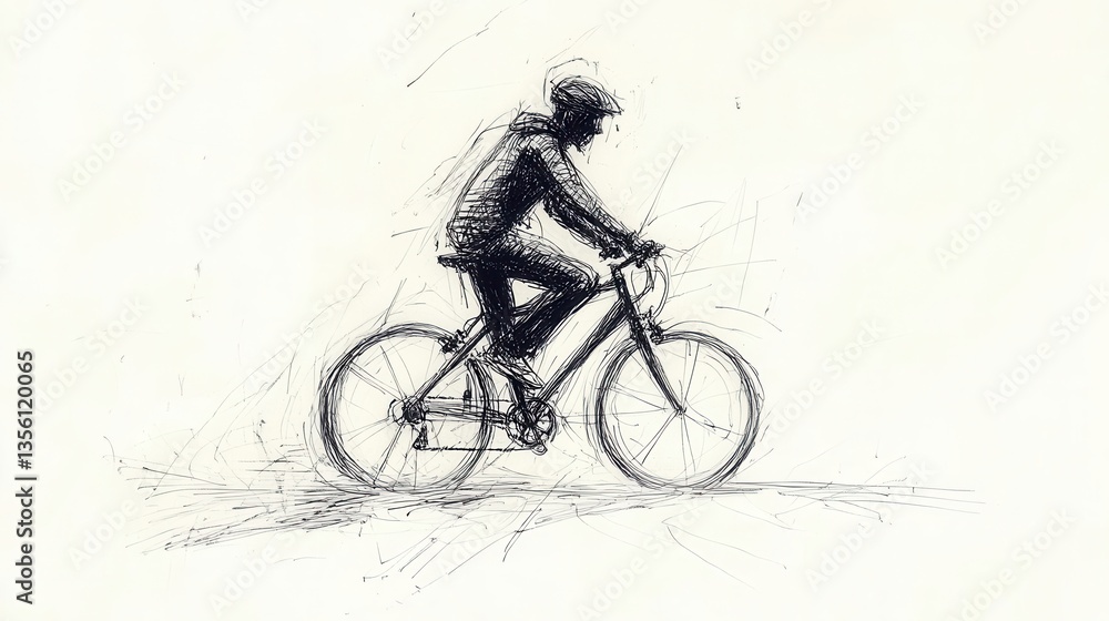 Poster abstract sketch of a cyclist riding a bicycle with dynamic lines and motion in a minimalist style fo