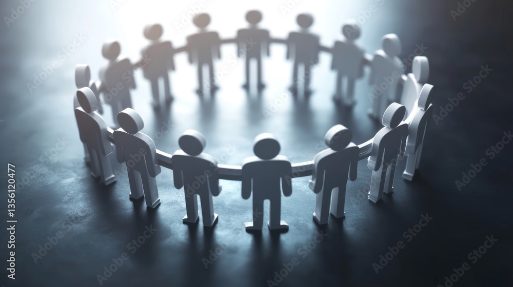 Poster paper cut figures forming a circle representing teamwork and unity