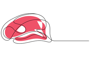 one line drawing Beef steak food icons, Continuous one line drawing of meat veal, pork, beef, one line drawing of grilled beef steak. Grilled steak on plate in single line draw illustration