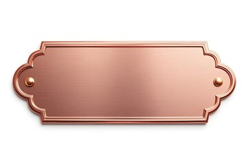 An empty metal rose gold address plate, address plaque sign with intricate frames isolated on white background