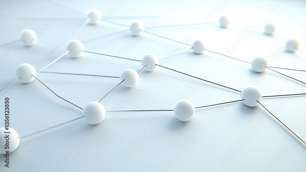 Aufkleber abstract network connection with white spheres and lines on a light background, symbolizing digital 