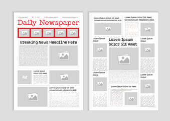 News column articles newsprint magazine design. Newspaper layout template. Brochure newspaper sheets. Editorial journal vector template design