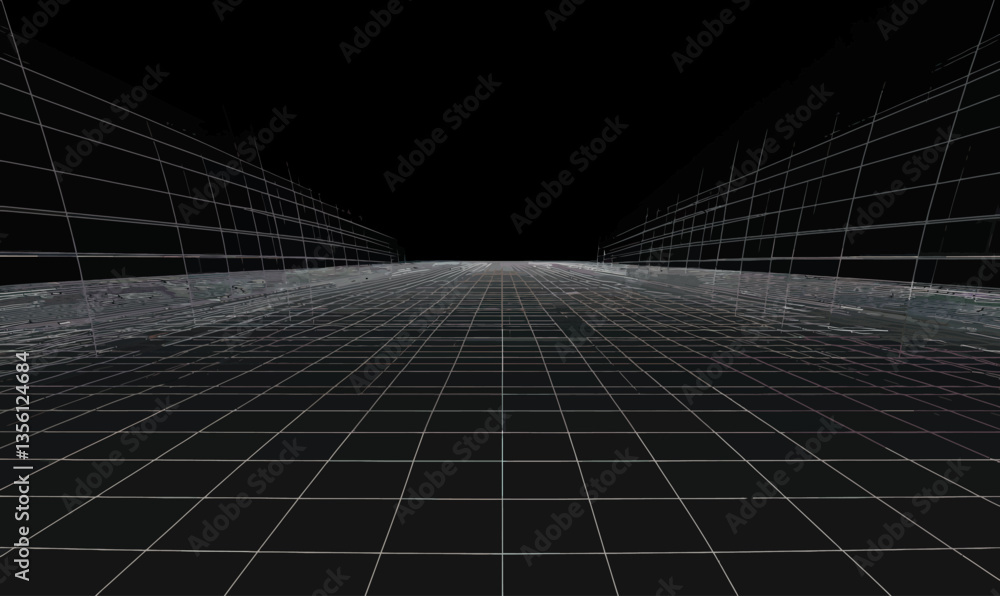 Aufkleber futuristic y2k cyberpunk background with retro perspective grid wireframe