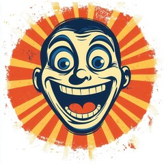 Vintage Style Cartoon Character with Big Smile and Bold Colors on a Retro Background Perfect for Cheerful Themes and Designs