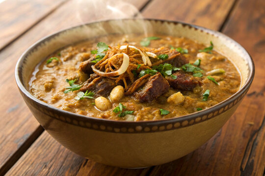 Authentic Traditional Haleem from the Indian Subcontinent Served in a Bowl