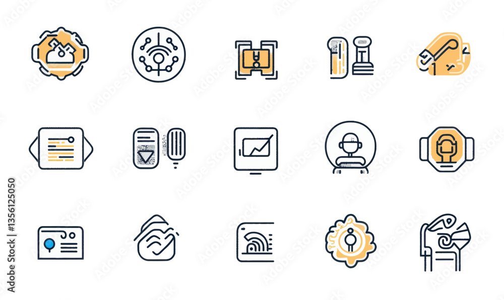 Poster minimalist ai line icons set - vector illustrations for artificial intelligence themes
