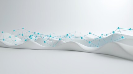 Abstract representation of data flow and connectivity with a wave-like structure and digital nodes.