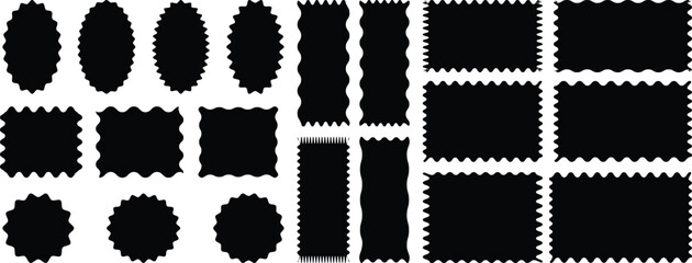 Set of Zigzag and Wavy Geometric Shapes. rectangle, oval and circle shapes. Set or rectangular shapes with squiggly borders. Geometric zig zag wavy stickers.