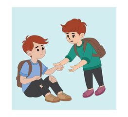 Helping Hand. Kindness and Friendship Illustration of Two Kids.