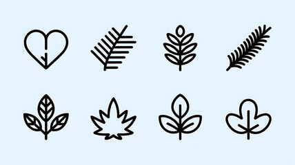 Nature Icons - Simple Line Art Leaf and Plant Illustrations
