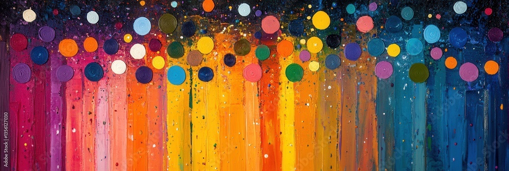 Poster vibrant abstract art with colorful circles and streaks displaying a joyful and energetic atmosphere 