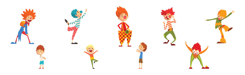 Funny Clown Character Performing Show for Kids Vector Set © topvectors