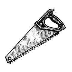 Hand Saw Engraving Style Illustration, Black and White, Woodworking and Carpentry with copy space