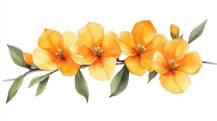 Fototapeta premium Watercolor painting of orange flowers and gloxinia botanical illustration with detailed brush strokes