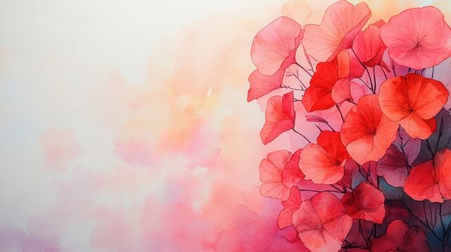 Watercolor painting of red flowers on a white background featuring gloxinia botanical illustration