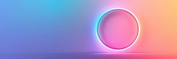 Obraz premium Abstract glowing circular neon light design in gradient colors on a smooth background for modern artistic and creative purposes