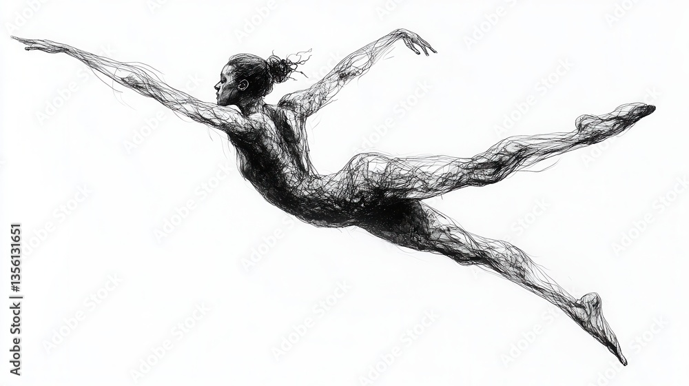 Poster elegant dancer in motion captured with delicate lines and artistic expression showcasing grace, stre