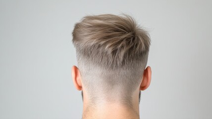 Obraz premium Close-up view of a trendy men's haircut, showcasing the stylish back and side fade with textured top.