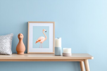 Flamingo art on shelf