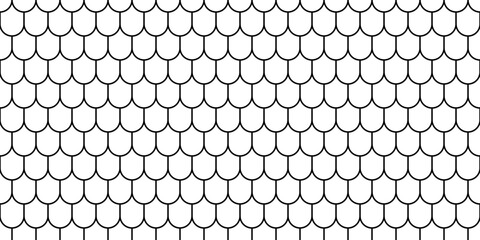 Shingles roof seamless pattern. House roof tile texture. Geometric shape design. Metal construction grid. Fish scales. Vector illustration isolated on white background. © Elena Pimukova