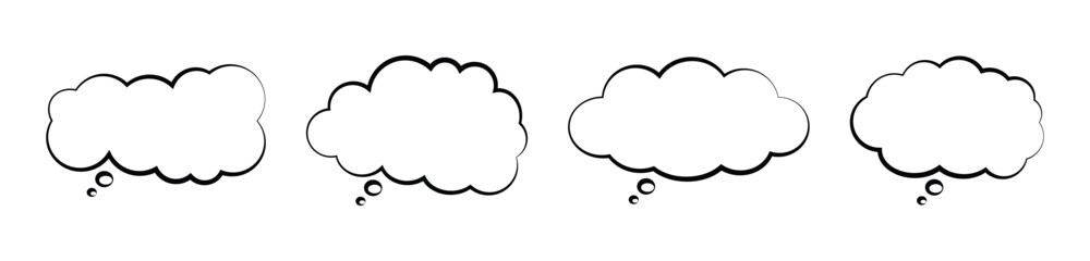 Retro cartoon comic style thought and speech bubble set. vintage thinking speech bubbles, Hand drawn pop art clouds and conversation elements. Vector illustration