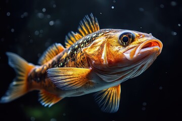 Fototapeta premium Fresh fish sea bass on black background