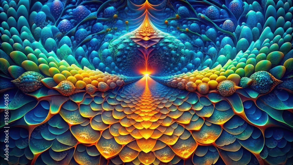 Poster colorful fractal burst with vibrant energy and psychedelic patterns. abstract fractal background