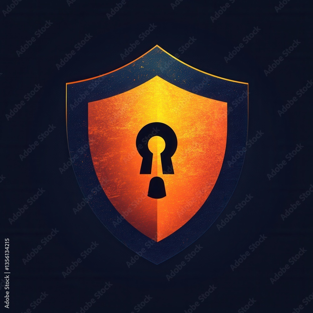 Poster abstract illustration of a shield with a lock symbol representing digital security and protection ag