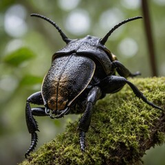 black beetle on a green leaf
