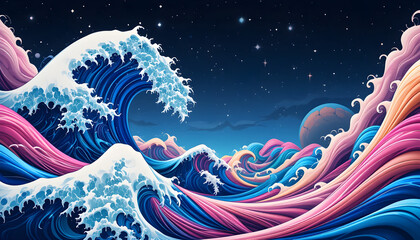 Abstract Seascape: A Fusion of Art and Fantasy in Colorful Waves