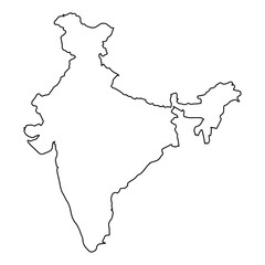 Simple black outline vector map border India geographical shape isolated