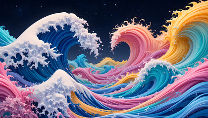 Vibrant Fantasy Waves: A Kaleidoscope of Colors in Motion