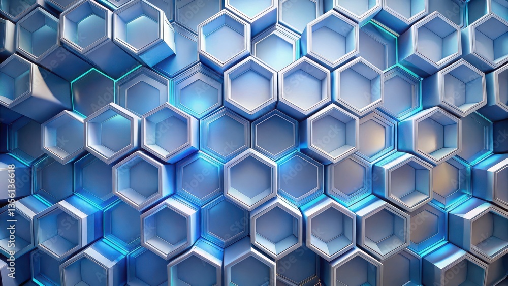 Poster abstract blue hexagonal pattern with metallic texture. blue hexagonal background