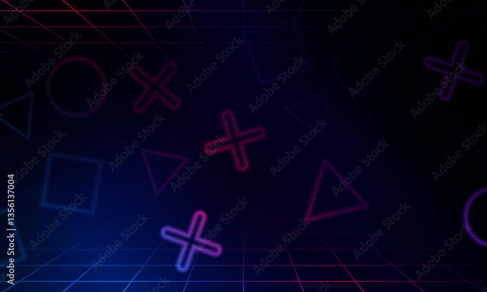 Poster abstract game light out technology and with neon triangles. hitech communication concept innovation 