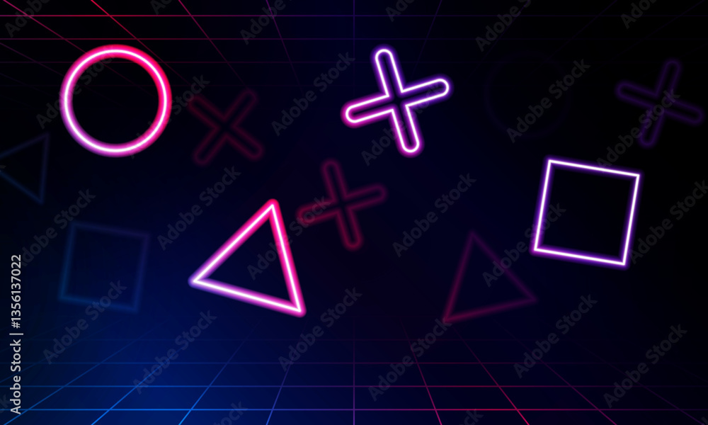 Poster abstract game light out technology and with neon triangles. hitech communication concept innovation 