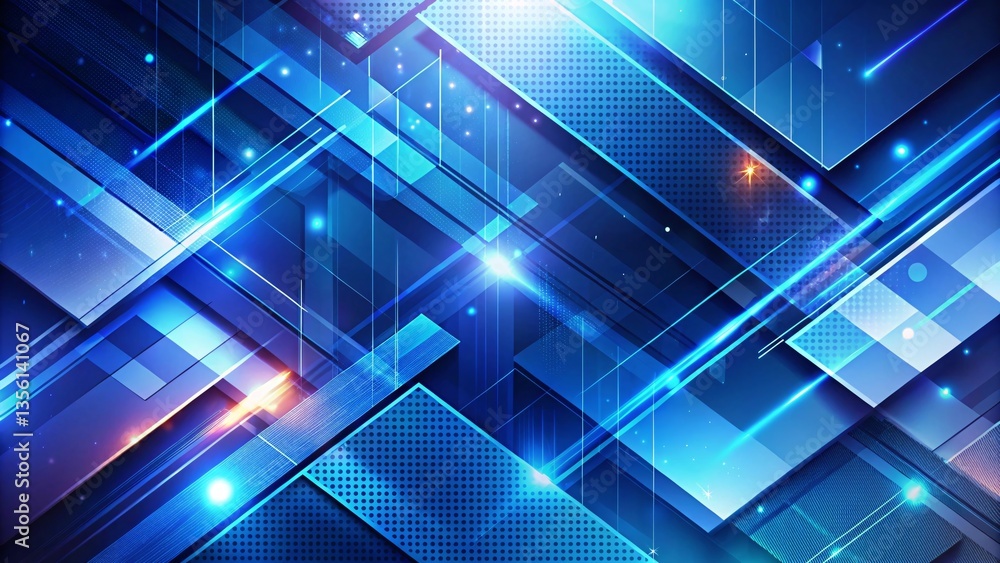 Poster digital dynamics: a captivating digital artwork of intersecting geometric shapes bathed in cool blue