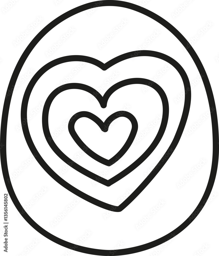Poster boho groovy easter egg nested hearts within an egg-shaped outline. in doodlecolor style